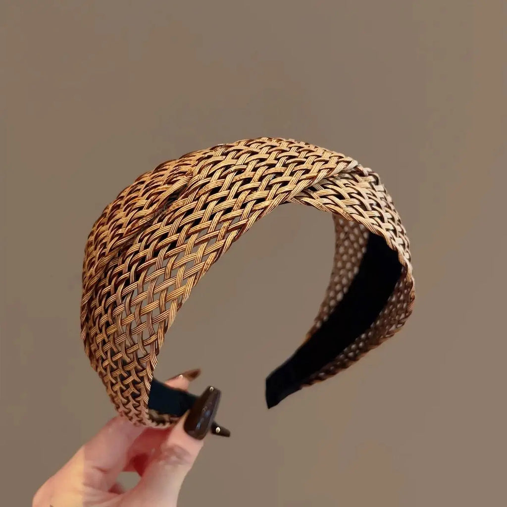 Beach Straw Weaving Cross Knotted Headband Women's Handmade Weaving Hair Band Bohemian Wide-brimmed Hair Hoop Hair Accessories