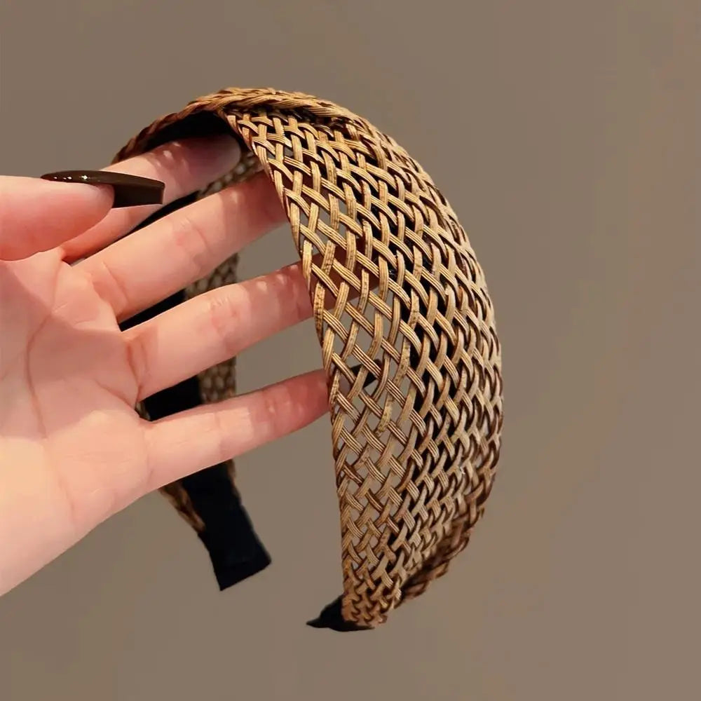 Beach Straw Weaving Cross Knotted Headband Women's Handmade Weaving Hair Band Bohemian Wide-brimmed Hair Hoop Hair Accessories
