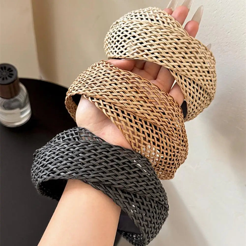 Beach Straw Weaving Cross Knotted Headband Women's Handmade Weaving Hair Band Bohemian Wide-brimmed Hair Hoop Hair Accessories